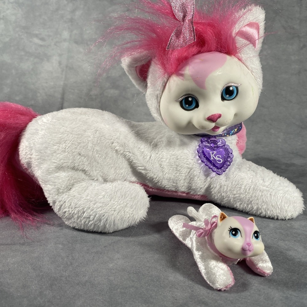 Kitty Surprise White Pink Stuffed Plush Cat with 1 Kitten 2016 Just Play 13"